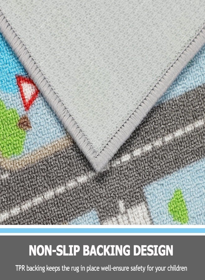 Capslpad Sky Blue Car Road Kid Rug Carpet Playmat for Playoom Traffic Road Kids Play Mat for Toddler Non Slip Washable City Map Race Track Carpet Rug for Kids Room Bedroom Nursery Room Decor,6.6'x5' - Image 3